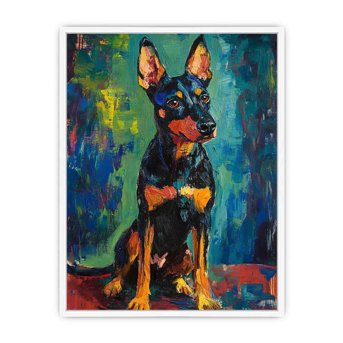 Small black dog expressionist canvas art for modern entryway decor.