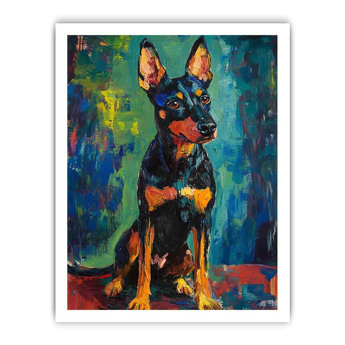 Small black dog expressionist canvas art for modern entryway decor.