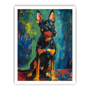 Small black dog expressionist canvas art for modern entryway decor.