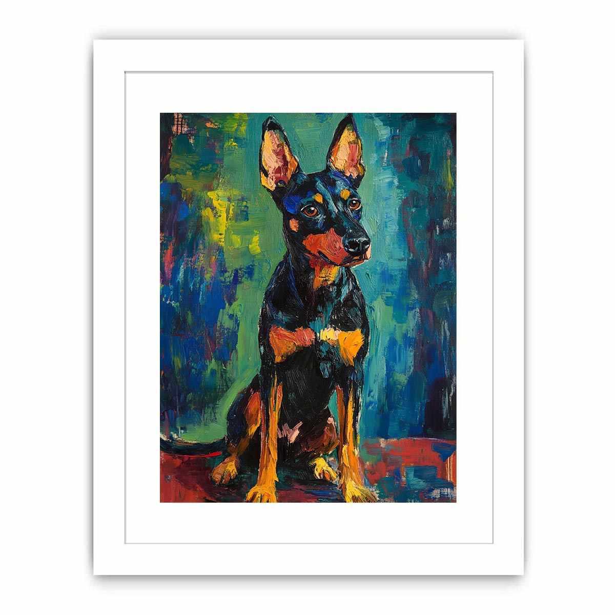 Small black dog expressionist canvas art for modern entryway decor.