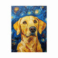 Yellow Labrador starry night canvas art for warm living room decor.