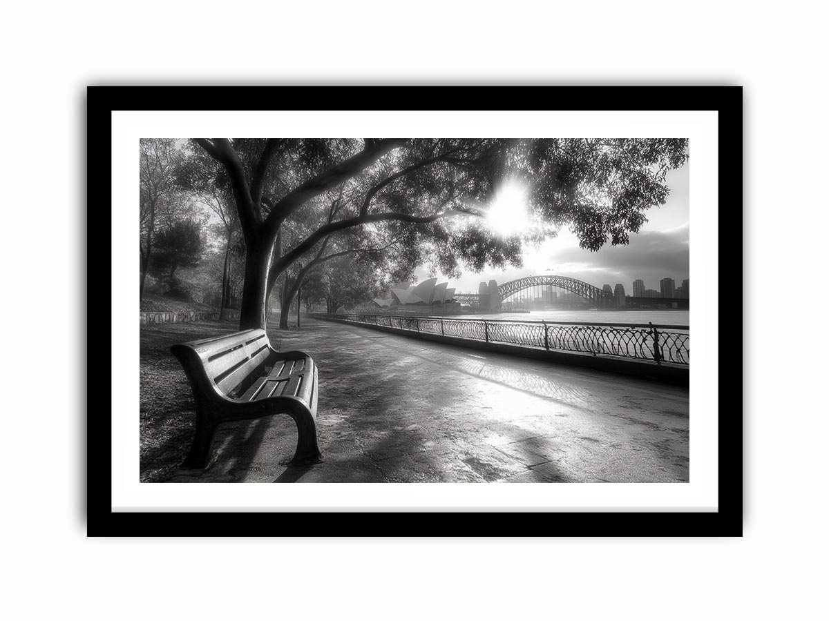 Black and white Sydney harbour   photography for office wall decor.