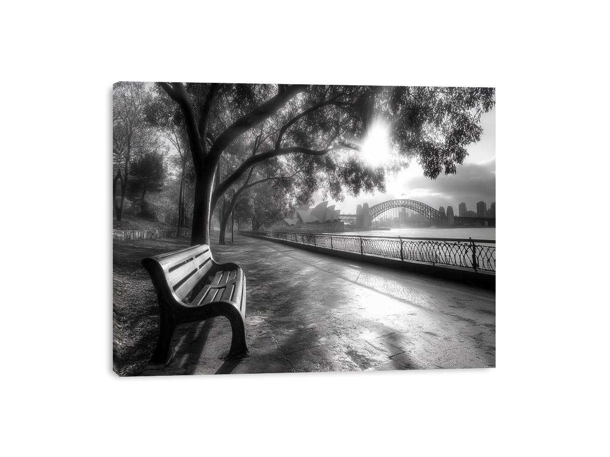 Black and white Sydney harbour   photography for office wall decor.