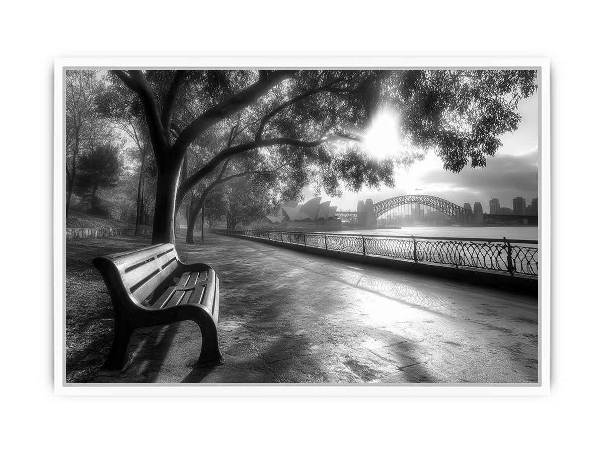 Black and white Sydney harbour   photography for office wall decor.