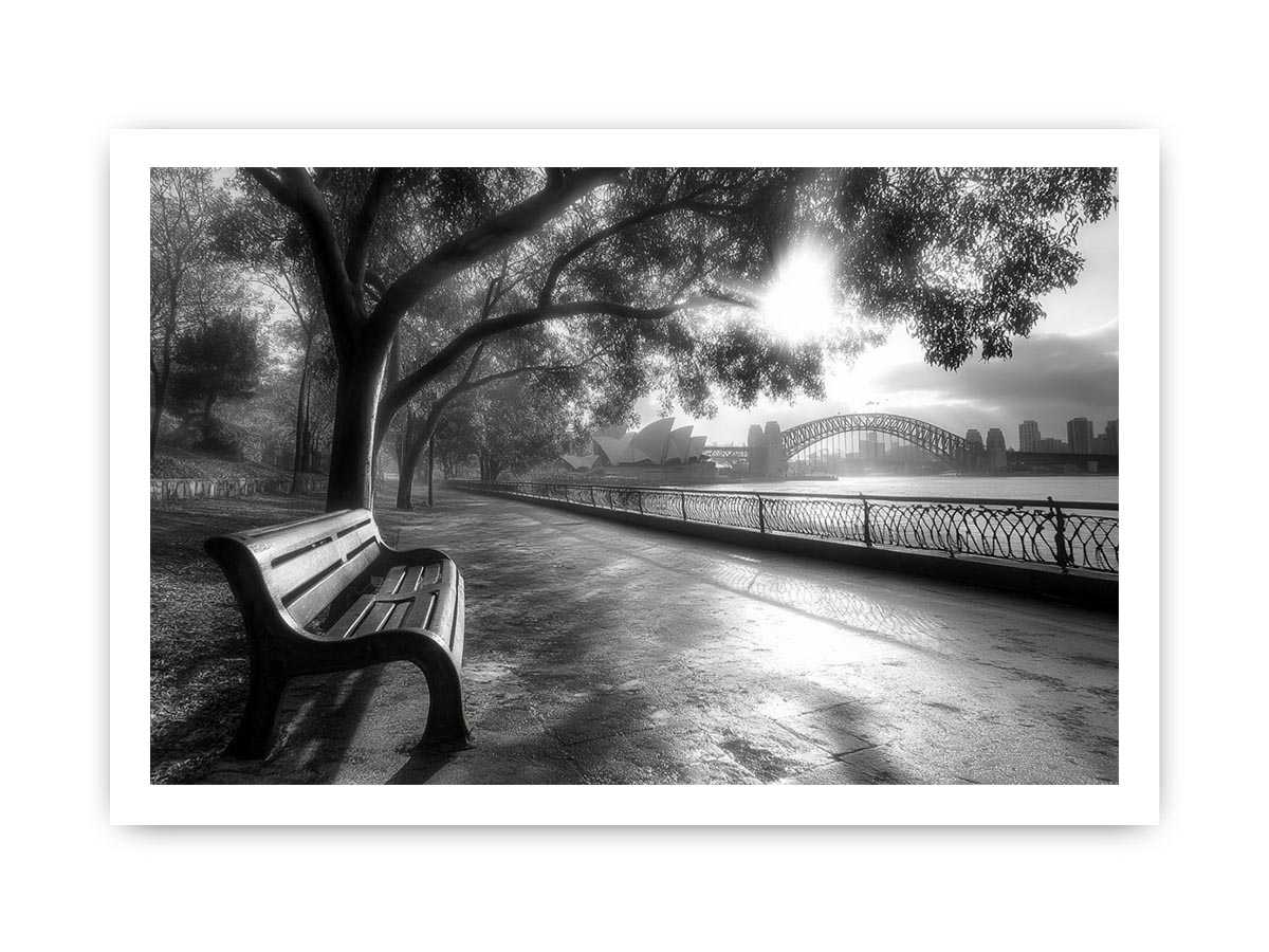 Black and white Sydney harbour   photography for office wall decor.