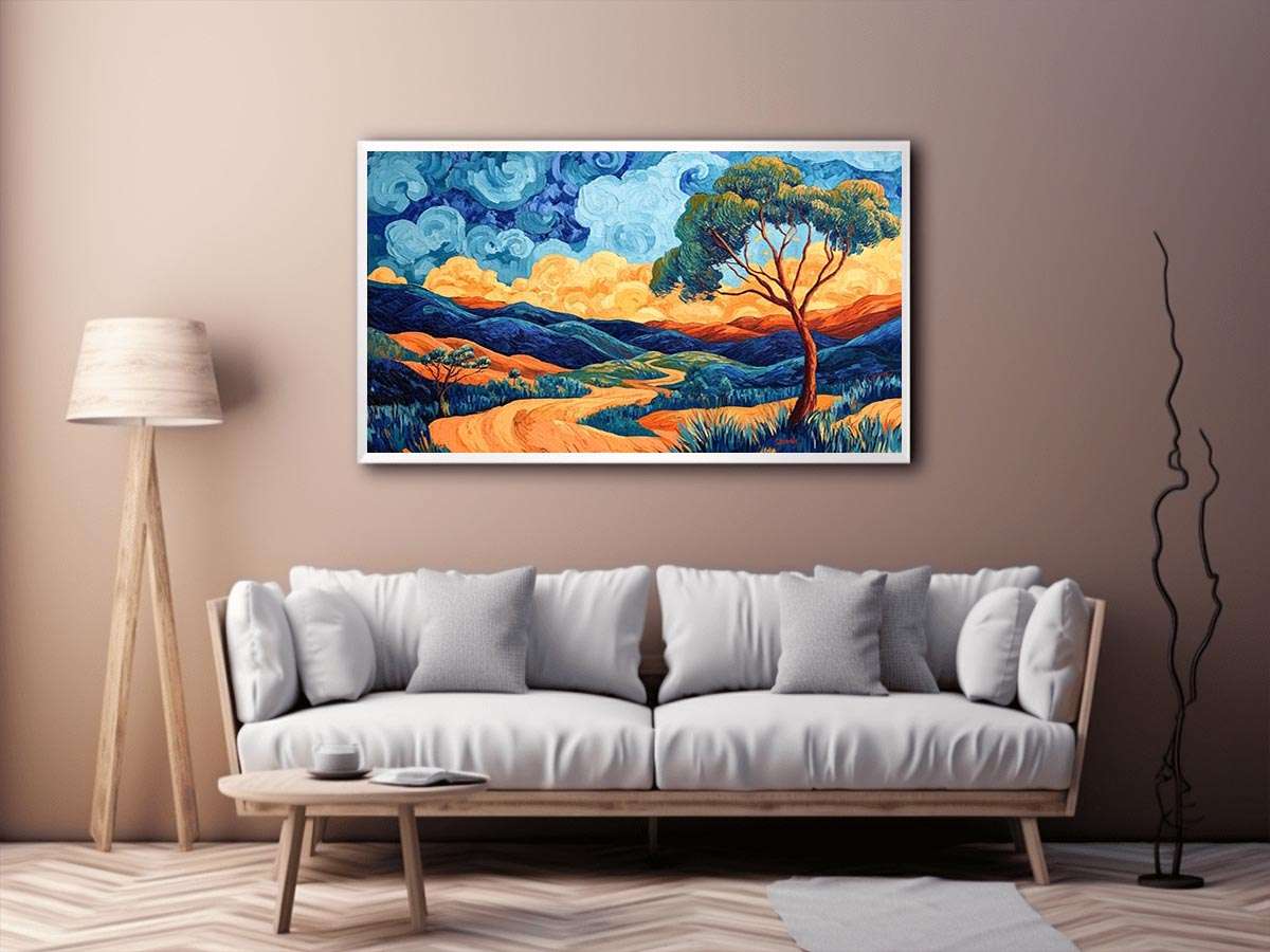 Colorful   valley landscape canvas art for modern living room decor.
