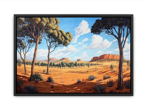 Desert landscape canvas art with trees and mesas for warm modern living room decor