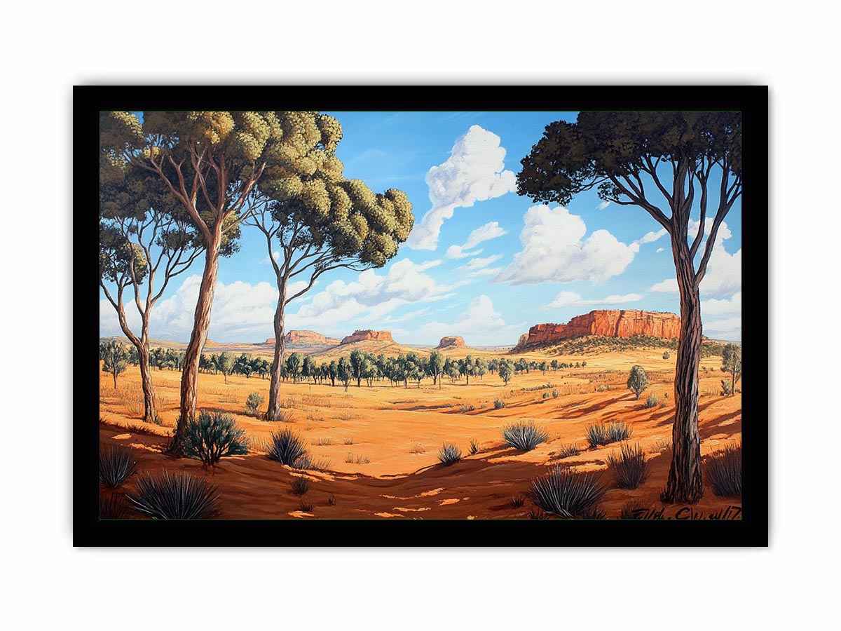 Desert landscape canvas art with trees and mesas for warm modern living room decor