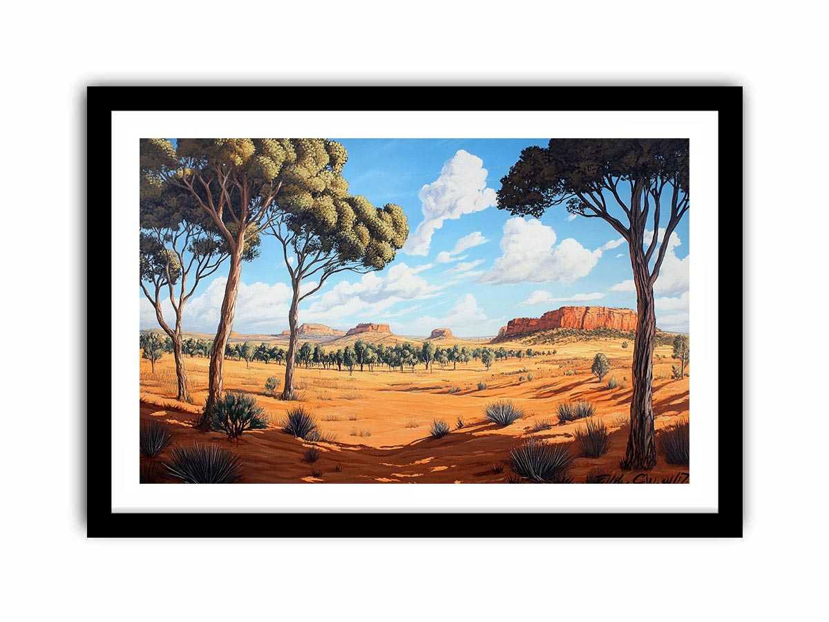 Desert landscape canvas art with trees and mesas for warm modern living room decor