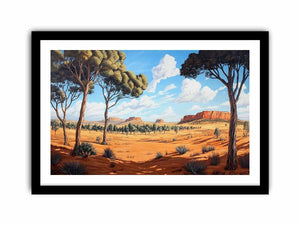 Desert landscape canvas art with trees and mesas for warm modern living room decor