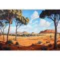 Desert landscape canvas art with trees and mesas for warm modern living room decor