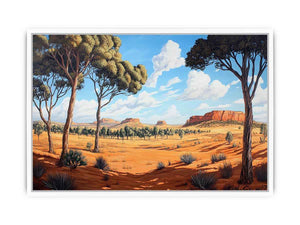Desert landscape canvas art with trees and mesas for warm modern living room decor