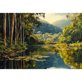Forest river canvas art with lush trees and reflections for serene living room decor