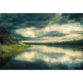 Moody lake canvas art with dramatic clouds and reflections for modern interior decor