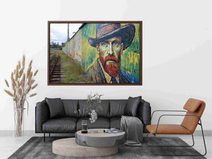 Colorful expressionist portrait mural artwork for creative office decor.