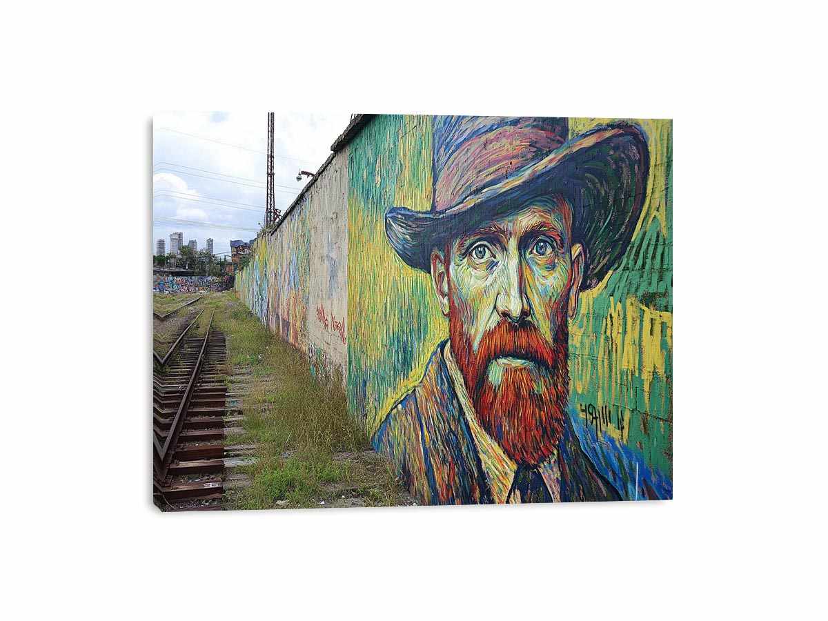 Colorful expressionist portrait mural artwork for creative office decor.