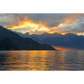 Sunset mountain lake photography for luxury wall decor.