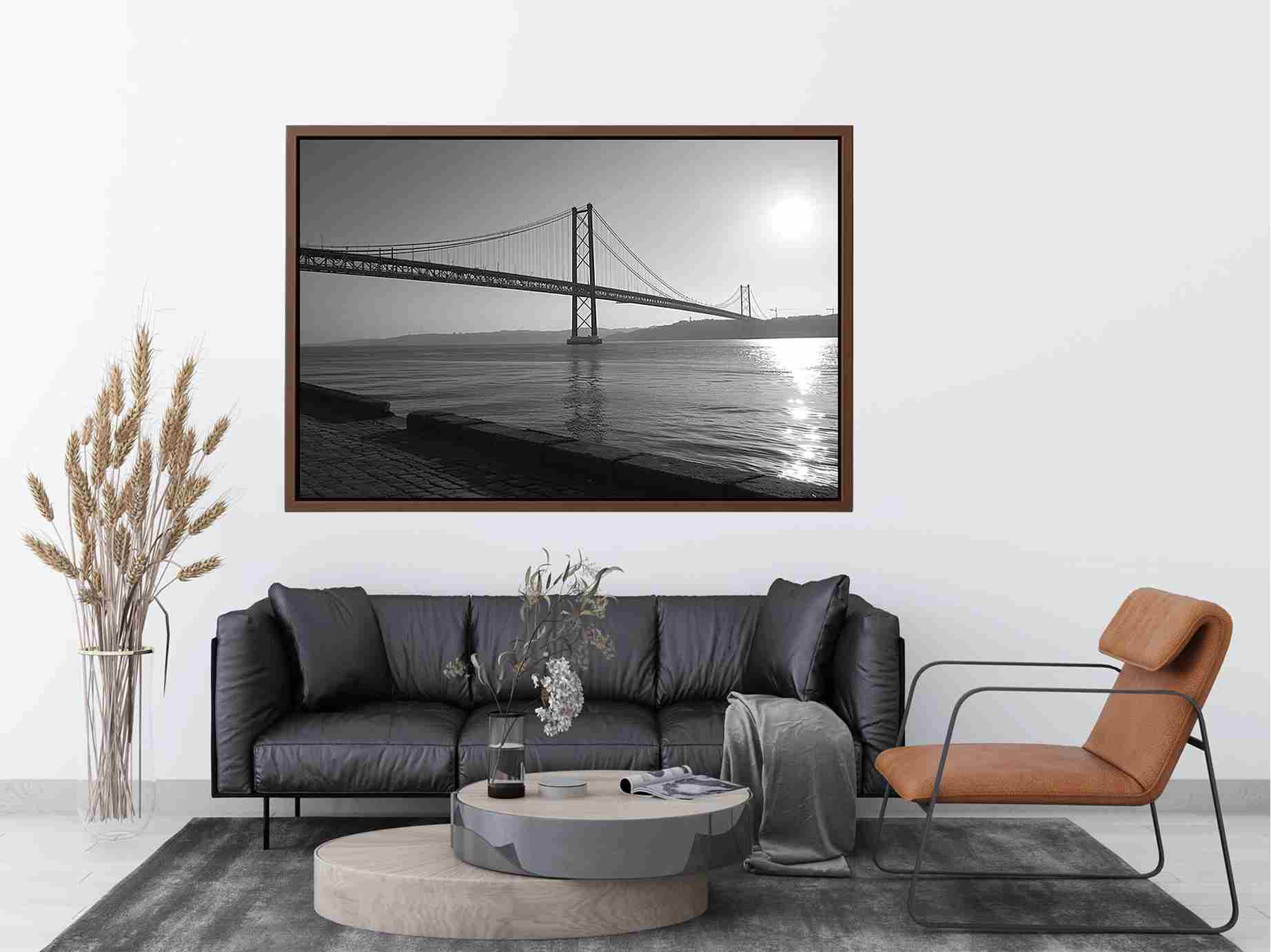Black and white bridge photography for modern office decor.