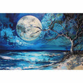 Moonlit ocean artwork for calming bedroom decor.