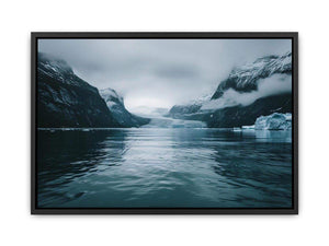 Glacier fjord photography artwork for modern office decor.