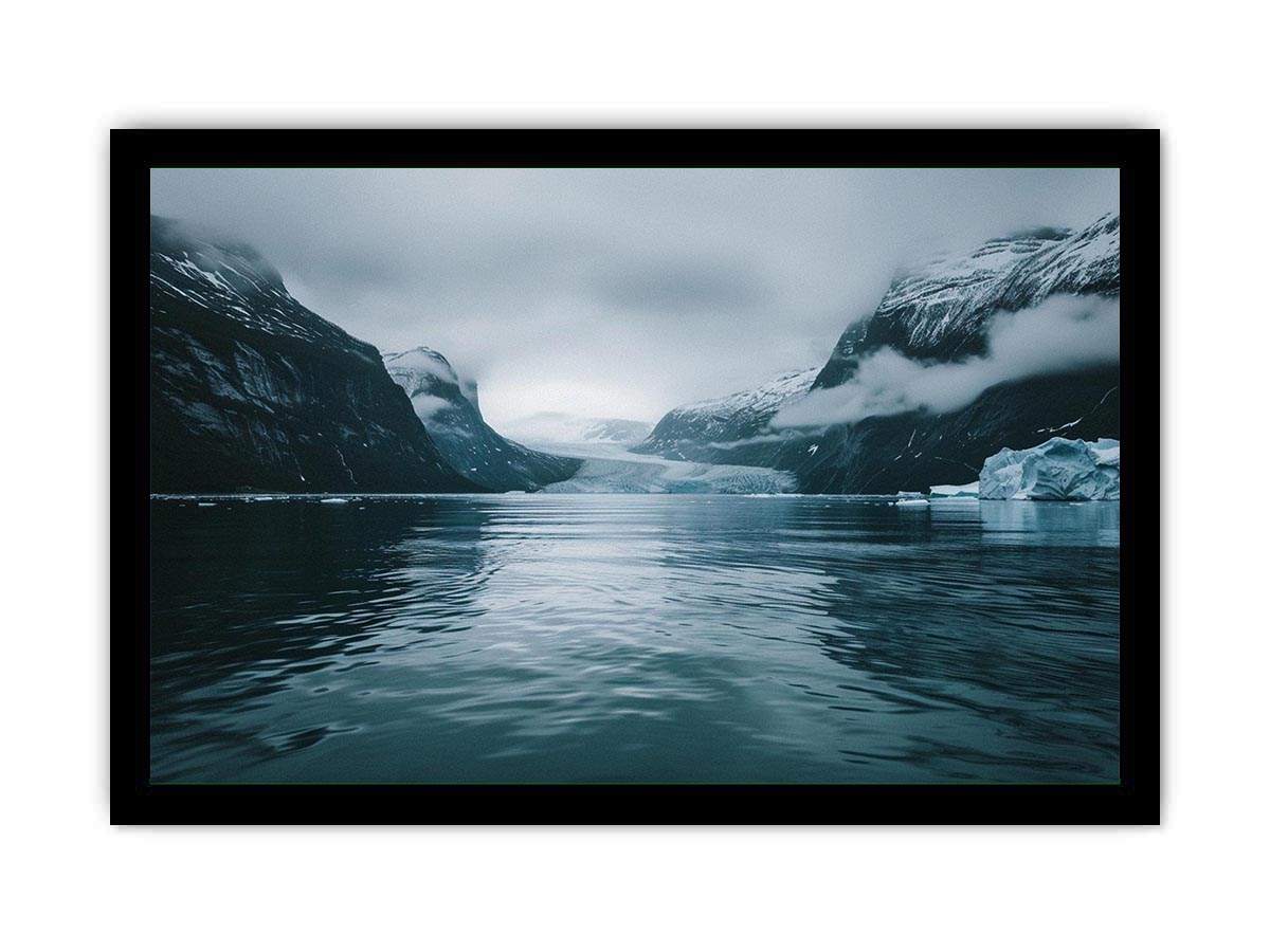 Glacier fjord photography artwork for modern office decor.