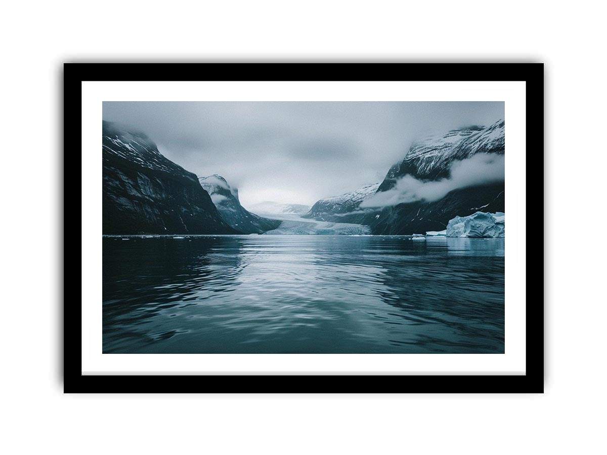 Glacier fjord photography artwork for modern office decor.
