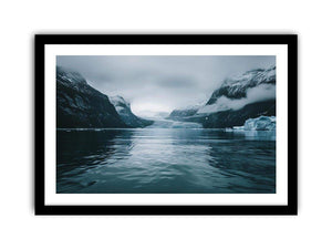 Glacier fjord photography artwork for modern office decor.