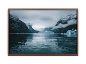 Glacier fjord photography artwork for modern office decor.