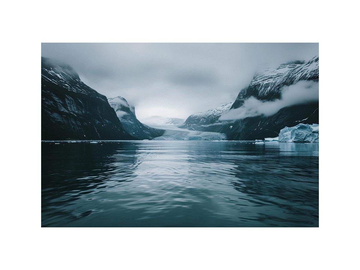 Glacier fjord photography artwork for modern office decor.