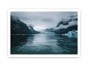 Glacier fjord photography artwork for modern office decor.