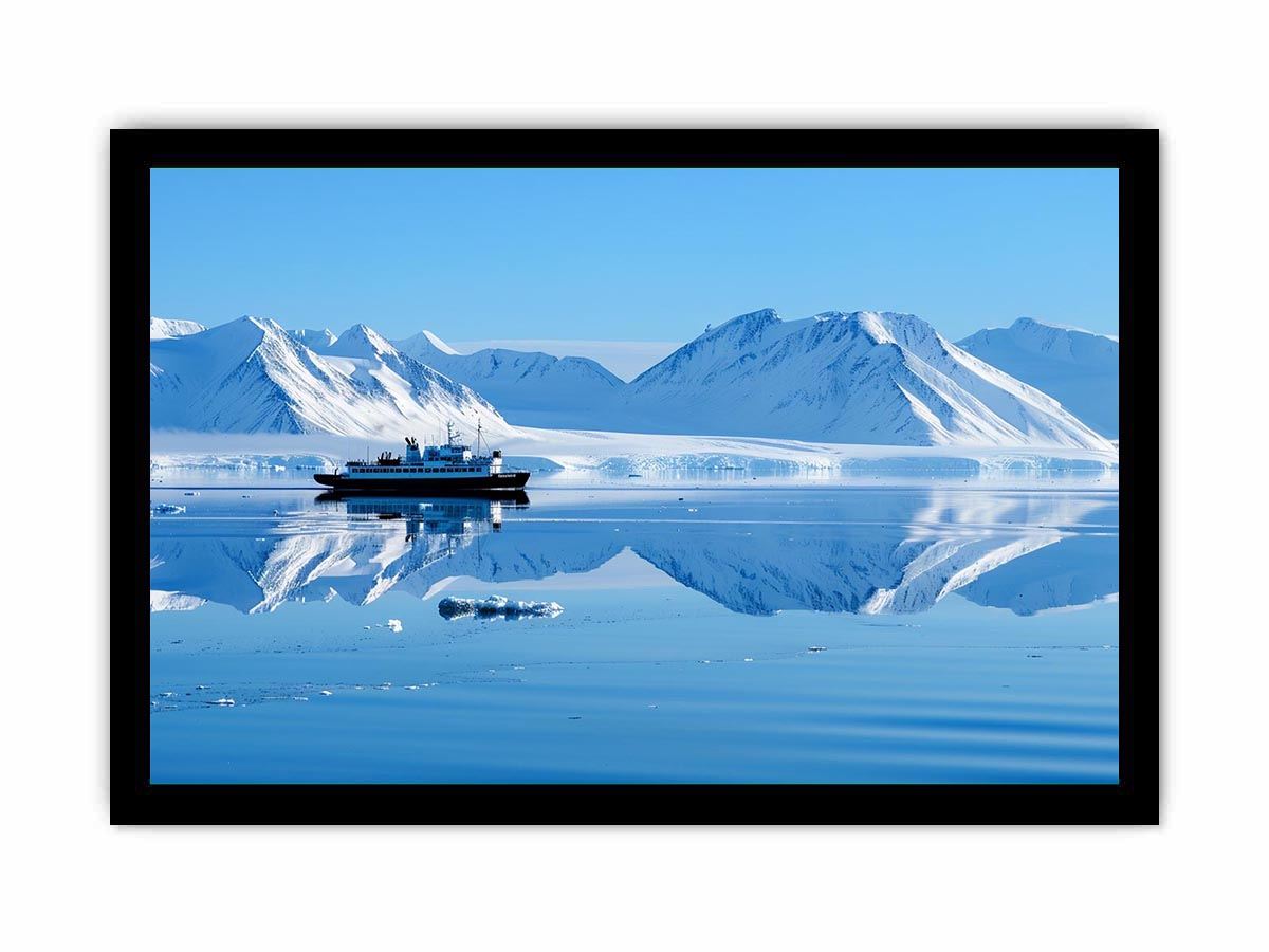 Arctic ship and snowy mountain photography for modern office wall decor