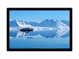 Arctic ship and snowy mountain photography for modern office wall decor