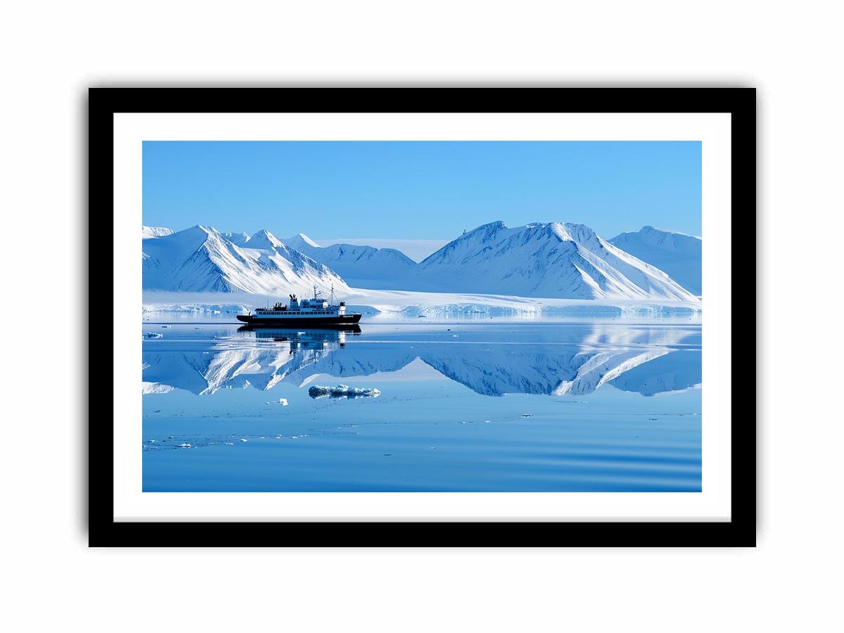 Arctic ship and snowy mountain photography for modern office wall decor