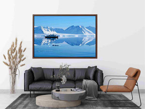 Arctic ship and snowy mountain photography for modern office wall decor