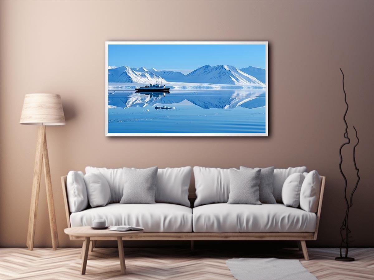 Arctic ship and snowy mountain photography for modern office wall decor
