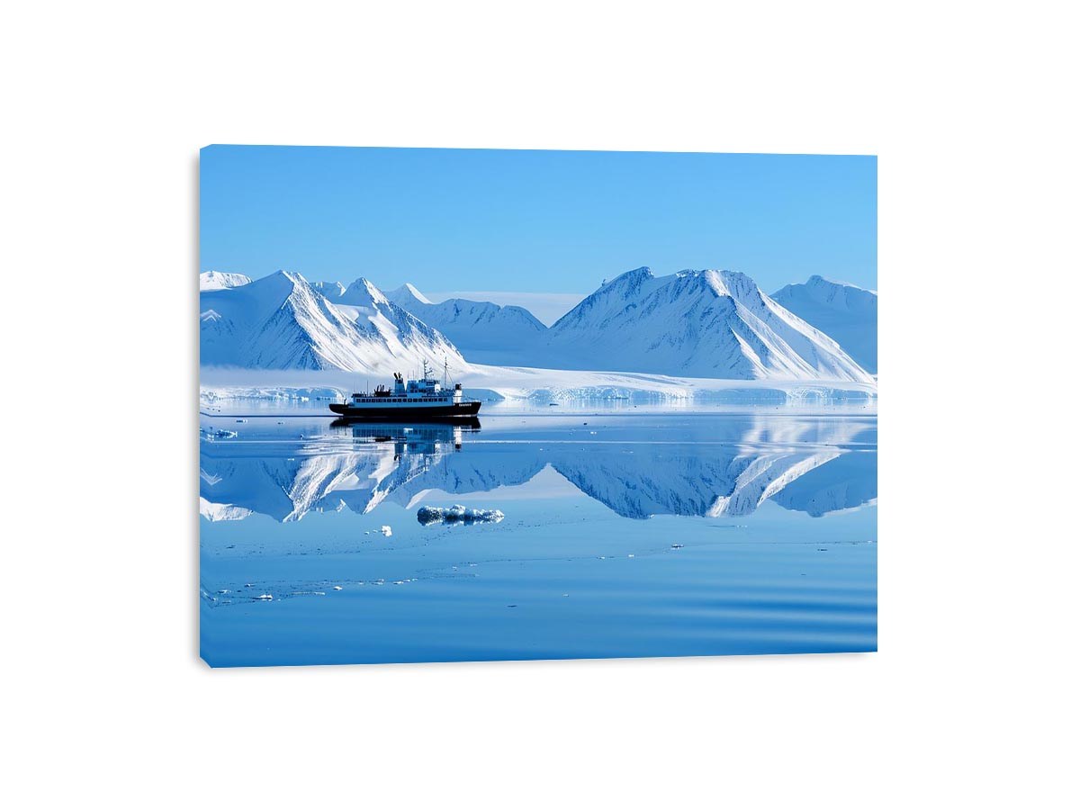 Arctic ship and snowy mountain photography for modern office wall decor