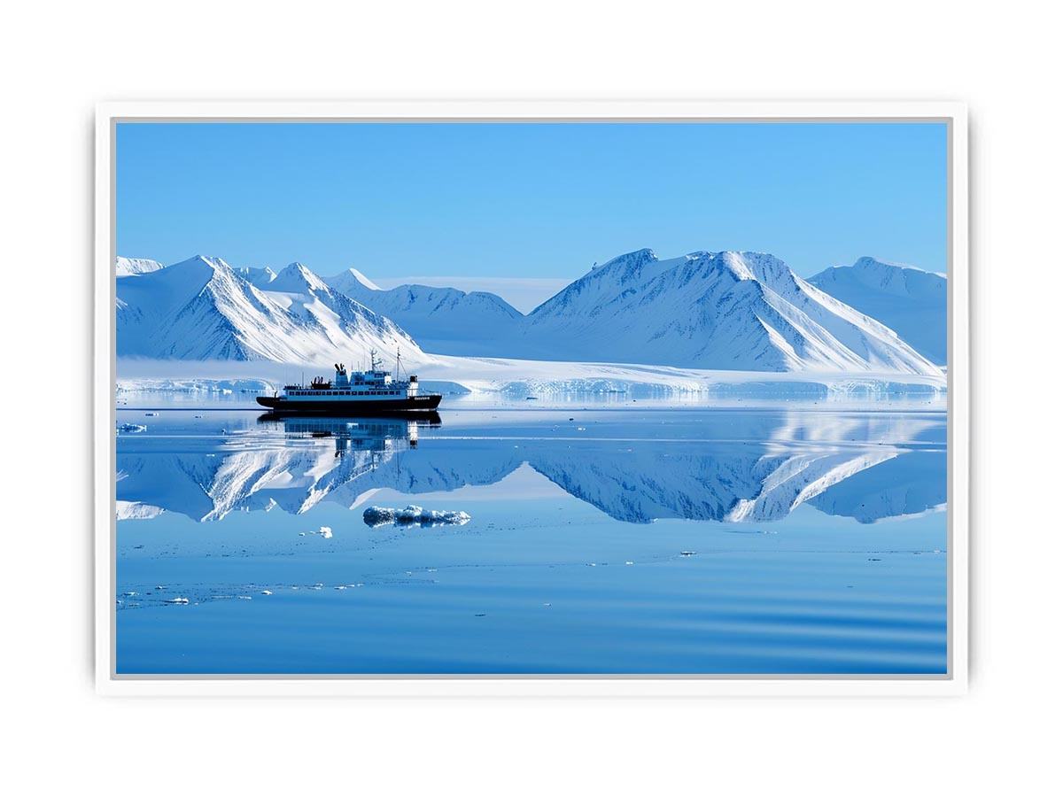 Arctic ship and snowy mountain photography for modern office wall decor