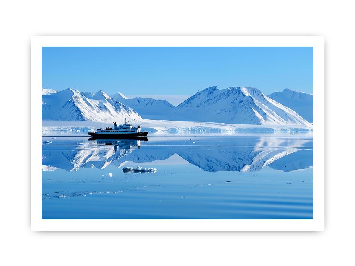 Arctic ship and snowy mountain photography for modern office wall decor
