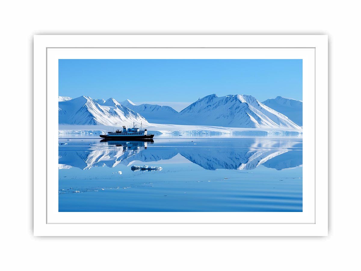 Arctic ship and snowy mountain photography for modern office wall decor