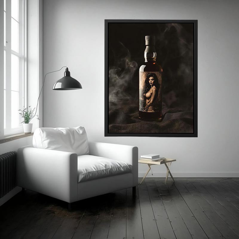 Luxury bottle photography with dramatic mood for modern home bar decor