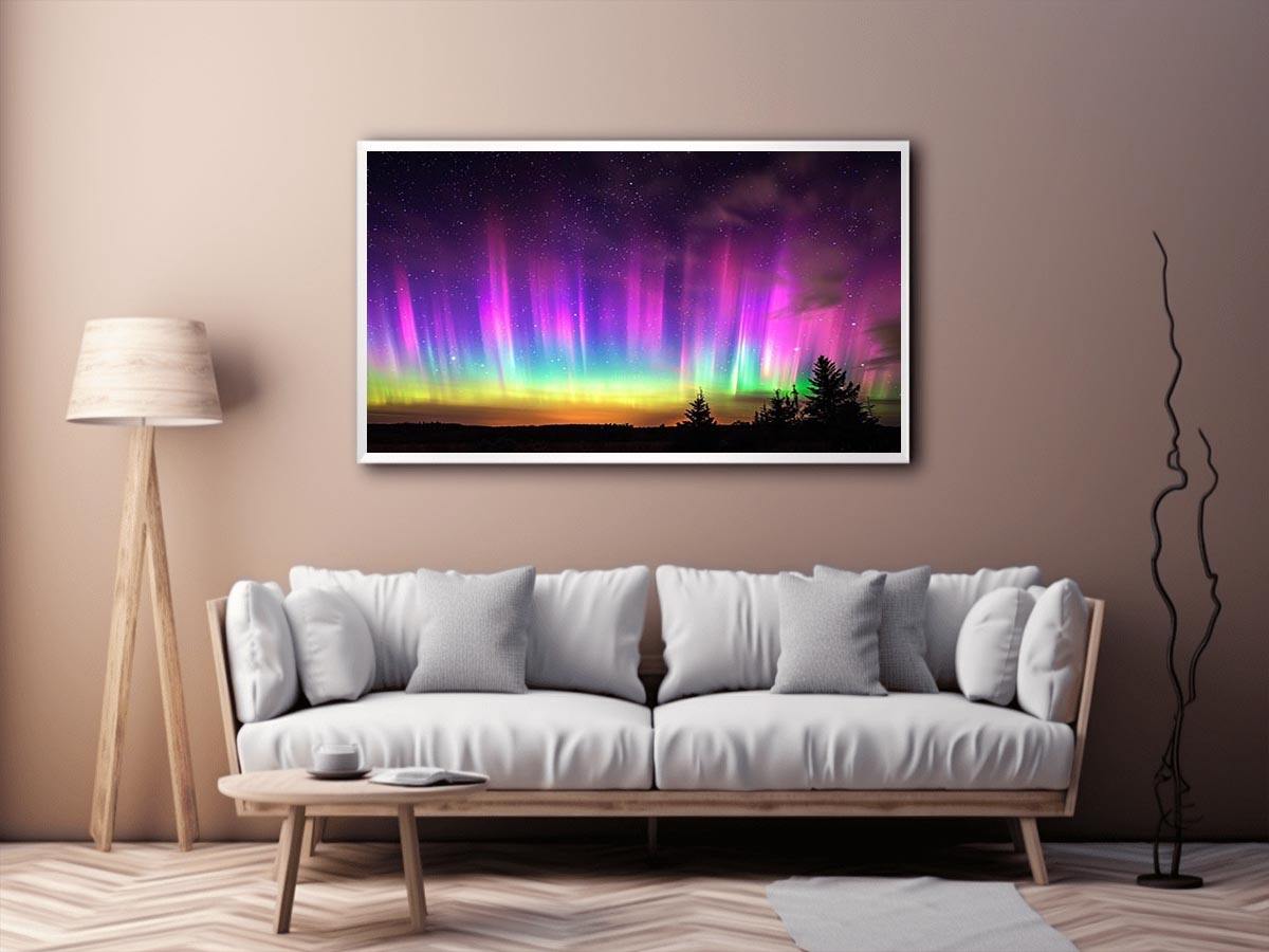 Northern lights landscape photography for modern bedroom wall decor
