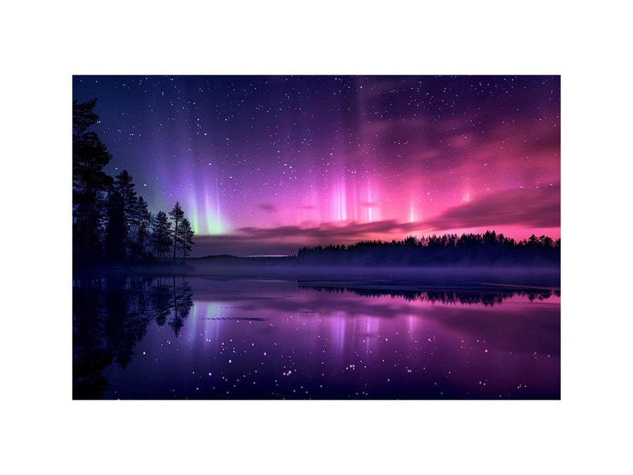 Aurora reflection photography above lake for serene bedroom decor