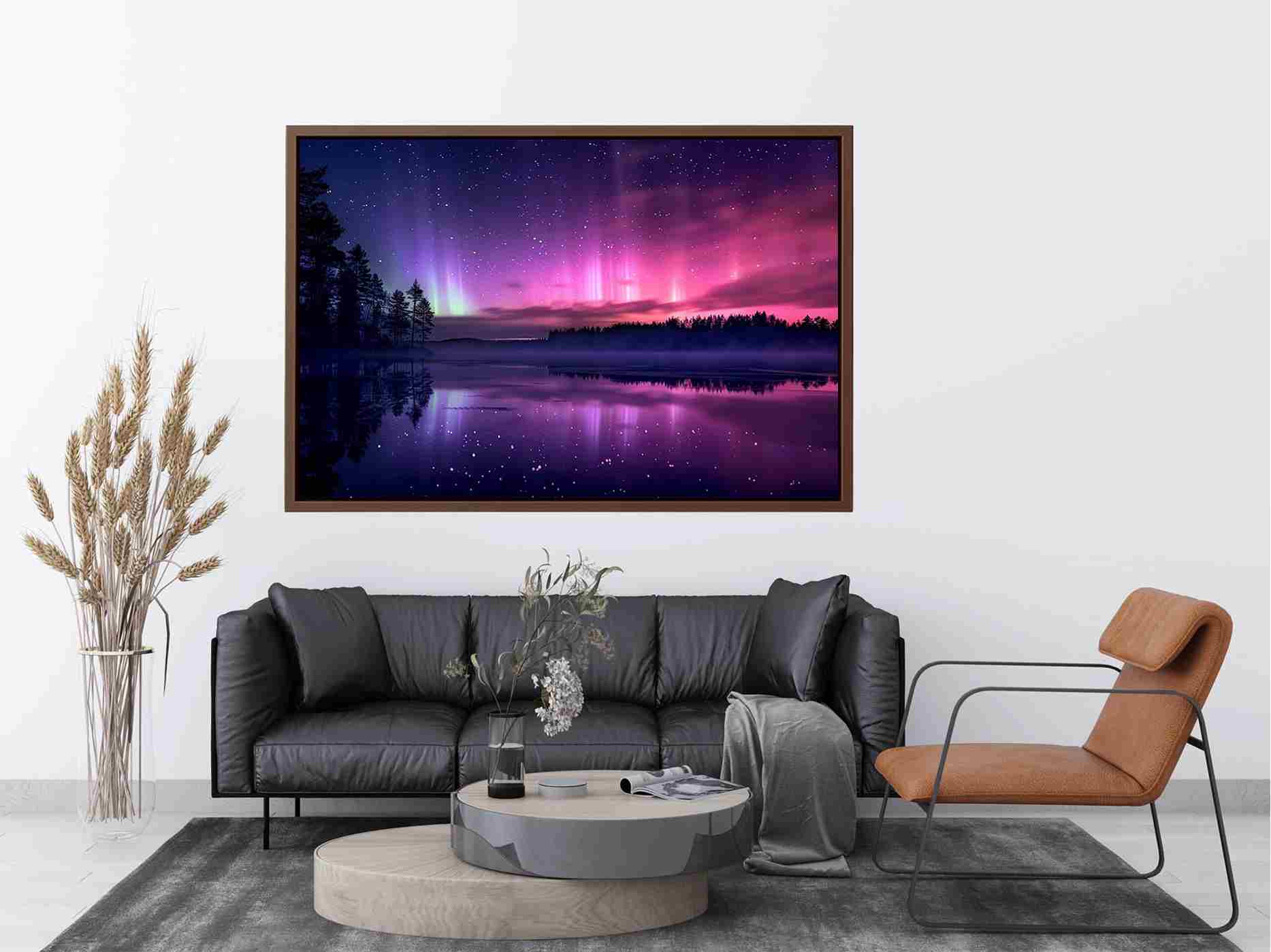 Aurora reflection photography above lake for serene bedroom decor