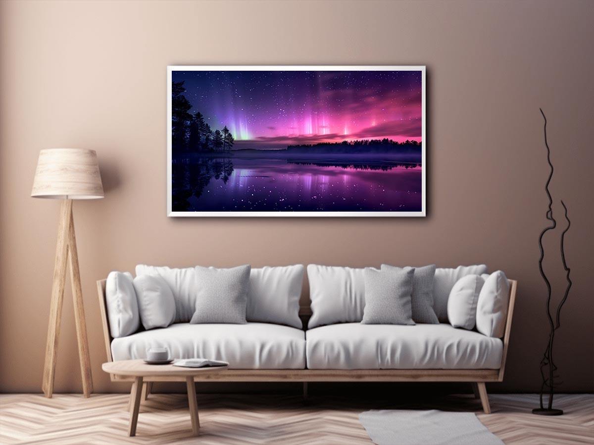 Aurora reflection photography above lake for serene bedroom decor