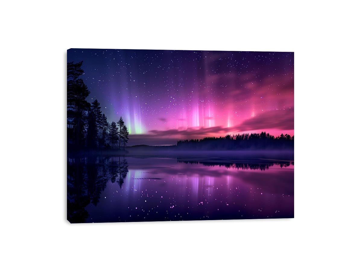Aurora reflection photography above lake for serene bedroom decor