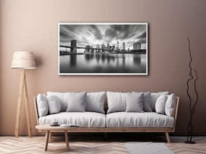 Black and white city skyline photography for modern office wall art