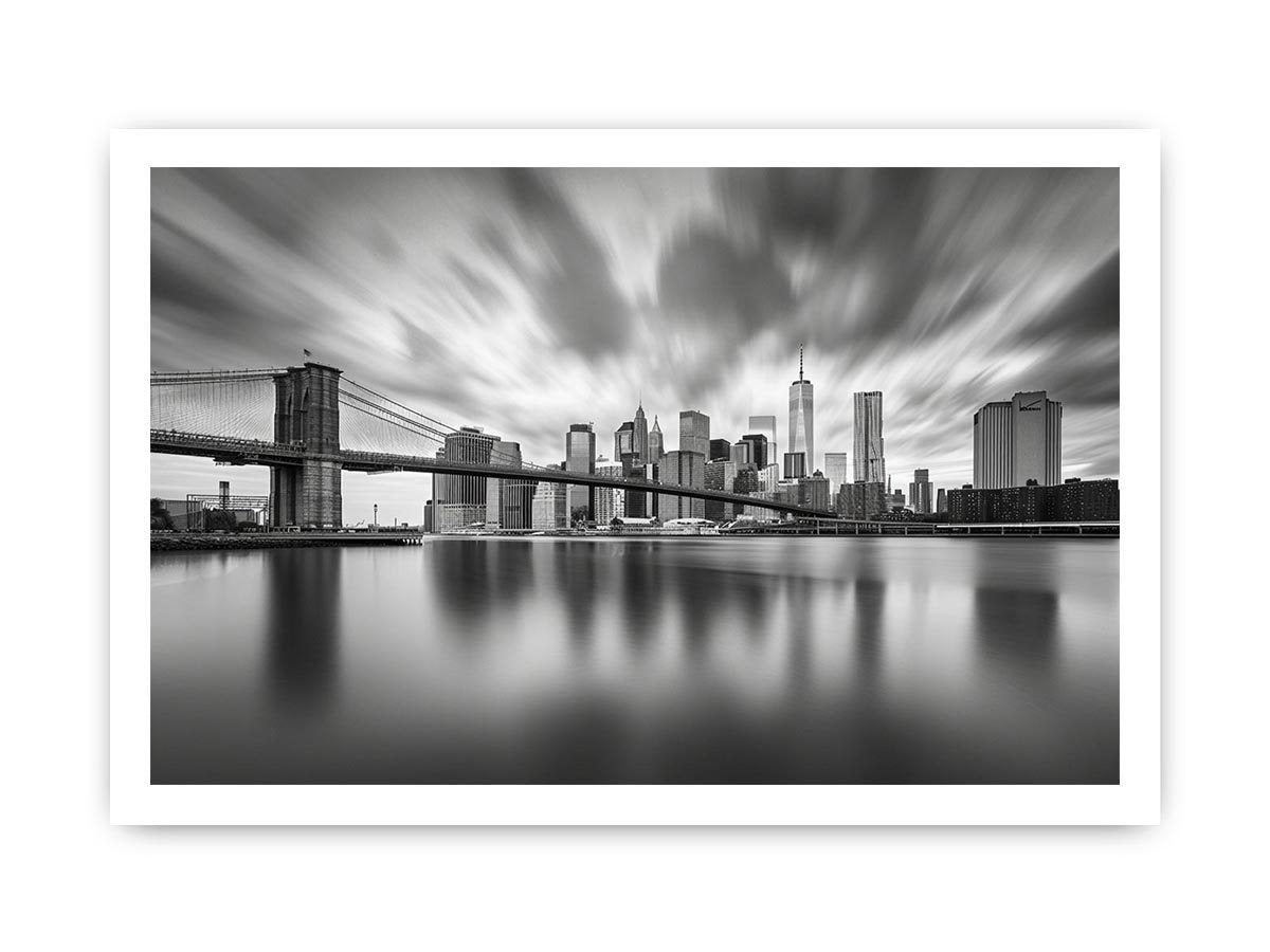 Black and white city skyline photography for modern office wall art