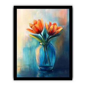 Modern tulip floral painting in vase for elegant bedroom decor