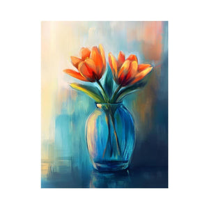 Modern tulip floral painting in vase for elegant bedroom decor