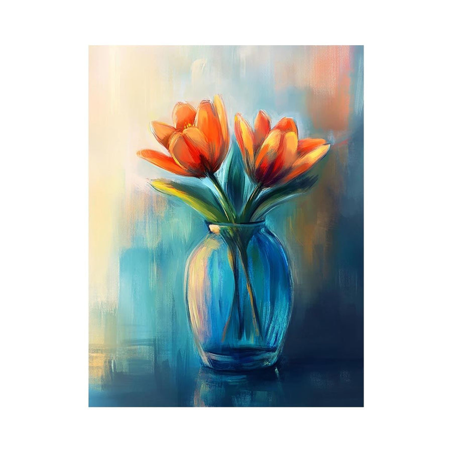 Modern tulip floral painting in vase for elegant bedroom decor